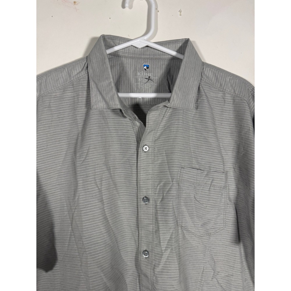 Kuhl Mens Riveara SS Cloud Gray Striped Button Down Shirt 7261 XXL New